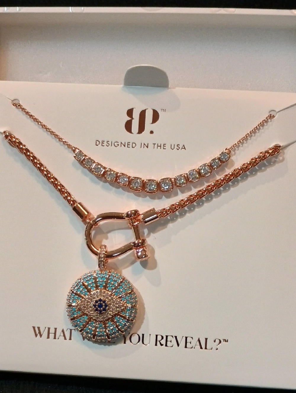 Luxe Layers bp Rose Gold Turquoise & Crystal Layered Pendant Necklace